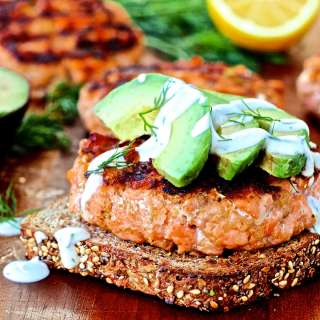 Grilled Salmon Burgers with Dill Yogurt Sauce