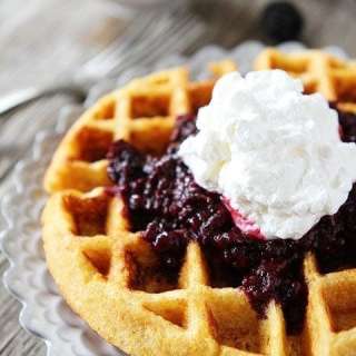 Cornmeal Waffles with Blackberry Compote