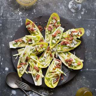 Endive salad boats with apple, blue cheese, bacon & walnuts