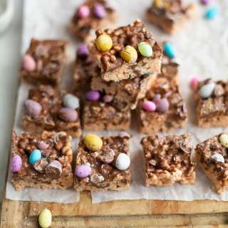 Brown butter rice krispies treats with chocolate