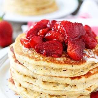 Lemon Chia Seed Pancakes with Roasted Strawberries