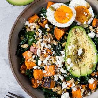 Roasted Sweet Potato Kale Salad with Avocado
