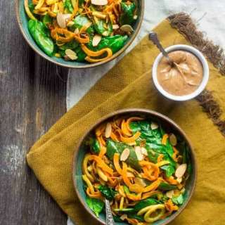 Sweet Potato Noodles and Apple Spinach Salad with Almond Dijon Vinaigrette