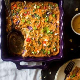 Rainbow Cauliflower Casserole with Thai Peanut Chicken {Low Carb + Gluten/Grain Free + High Protein}