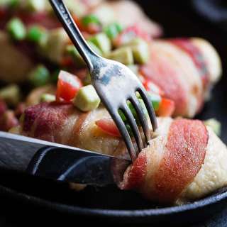 Oven Baked Bacon Wrapped Chicken Breast with Avocado Salsa