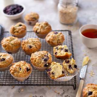 Easy lemon & blueberry yoghurt muffins with oats