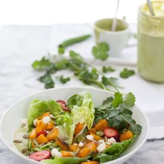 Roasted Butternut Squash Butter Lettuce Salad with Spicy Avocado Dressing
