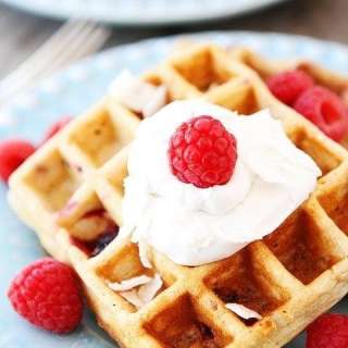 Coconut Raspberry Waffles with Coconut Whipped Cream