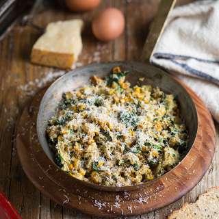 Spinach & corn scrambled eggs with parmesan