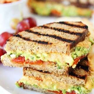 Roasted Red Pepper Hummus, Avocado, & Feta Sandwich