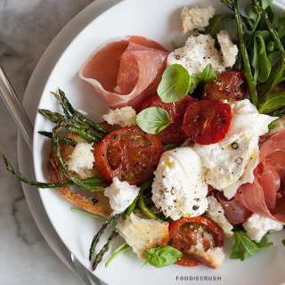 Burrata and Roasted Asparagus and Tomato Salad