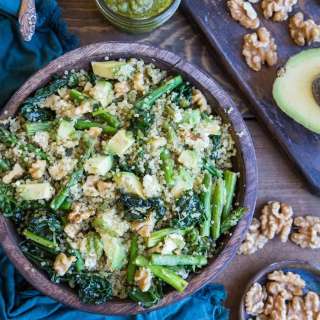 Pesto Quinoa Salad with Asparagus, Avocado, and Kale