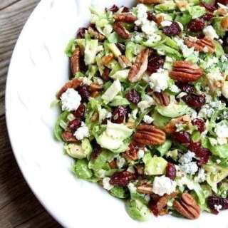 Chopped Brussels Sprouts with Dried Cranberries, Pecans & Blue Cheese