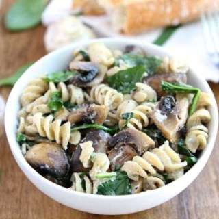 Creamy Goat Cheese Pasta with Spinach and Roasted Mushrooms