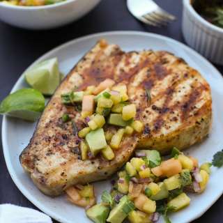 Grilled Swordfish with Smoked Paprika and Herbed Fruit Salsa
