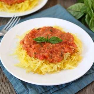 Baked Spaghetti Squash with Creamy Roasted Red Pepper Sauce