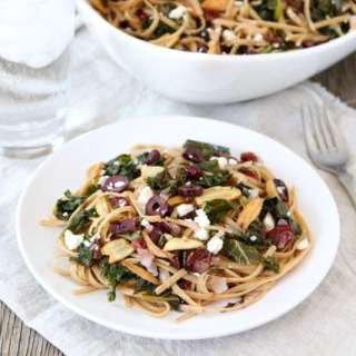 Pasta with Kale, Kalamata Olives, Dried Cranberries, Toasted Garlic, & Feta