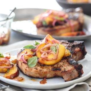 Grilled Pork Chops with Spicy Balsamic Grilled Peaches
