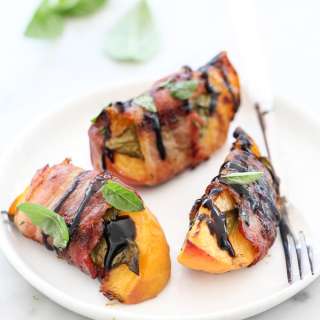 Bacon Wrapped Grilled Peaches with Balsamic Glaze
