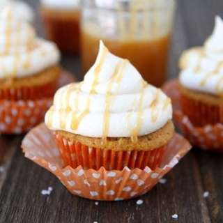 Brown Butter Pumpkin Cupcakes with Salted Caramel Frosting