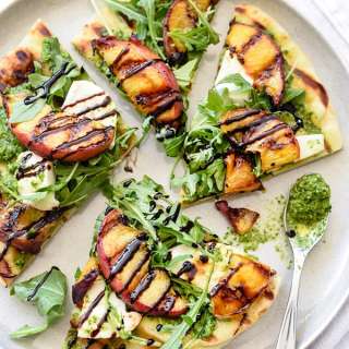 Grilled Flatbread with Peaches and Arugula Pesto