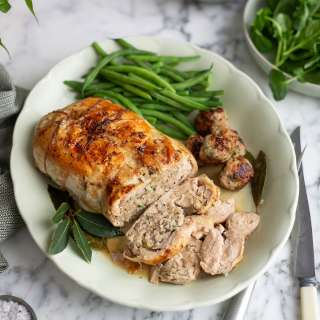 Roast deboned chicken stuffed with pork & sage