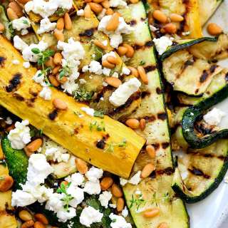 Grilled Zucchini with Goat Cheese and Pine Nuts