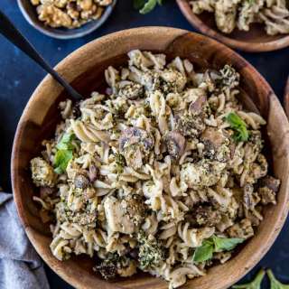 Pesto Chicken Pasta with Mushrooms and Broccoli