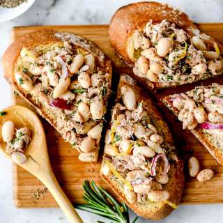 Mediterranean White Bean and Tuna Salad Toasts