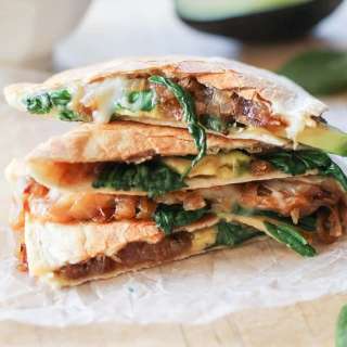 Caramelized Onion Spinach Avocado Quesadilla