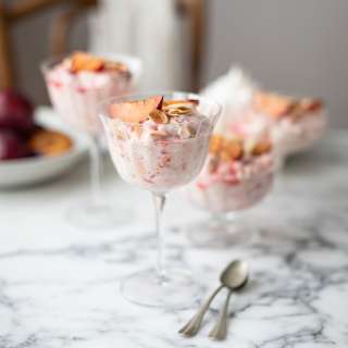 Roasted plum Eton mess