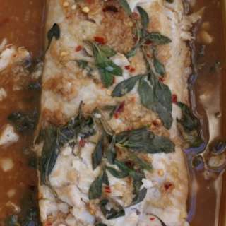 Oven-baked hake with basil, lime & ginger