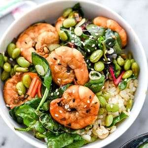Sesame Shrimp With Asian Greens Rice Bowl