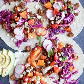 Ground Beef Tacos with Roasted Sweet Potatoes