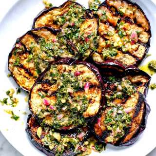 The BEST Grilled Eggplant with Chimichurri Sauce