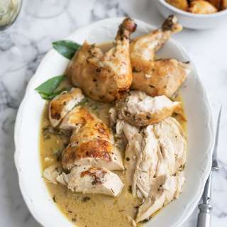 Roast chicken with herbs, white wine and garlic