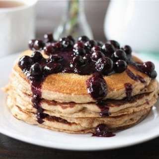 Whole Wheat Kefir Pancakes with Blueberry Sauce