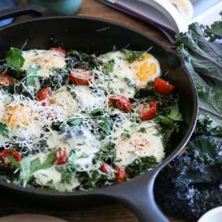Tomato Kale and Parmesan Baked Eggs