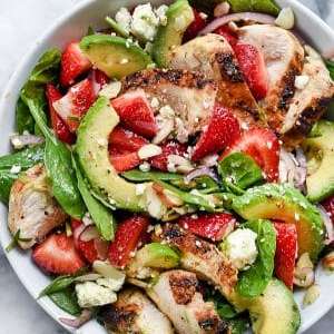 Strawberry Spinach Salad with Chicken and Avocado