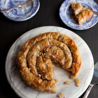 Apple phyllo pie with pecans and maple