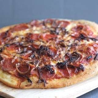 Spicy Pepperoni Pizza with Caramelized Onions