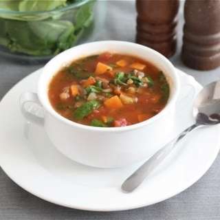 Lentil Soup with Sweet Potatoes and Spinach