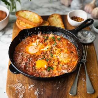 Eggs in puttanesca sauce