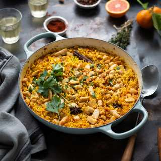 Chicken and rice pilaf with orange & spices