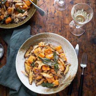 Sweet potato gnocchi with creamy mushrooms