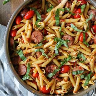 30-Minute Sausage Pasta with Sun-Dried Tomato Pesto