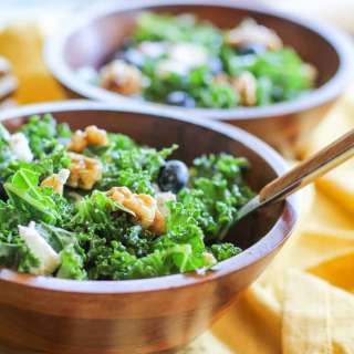 Massaged Kale Salad with Rosemary Walnuts and Blueberry Vinaigrette