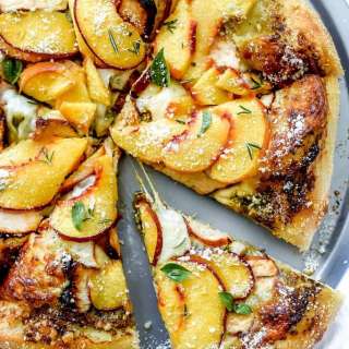 Pesto Pizza with Balsamic Chicken and Peaches