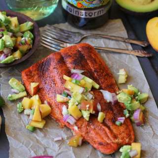 Smoky Broiled Sockeye Salmon with Peach-Avocado Salsa