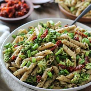 Kale Pesto Pasta Salad with Sun-Dried Tomatoes and Broccoli